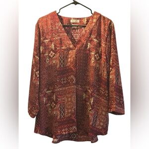 Van Heusen Red Pattern Blouse XL Business Office Lightweight Classy